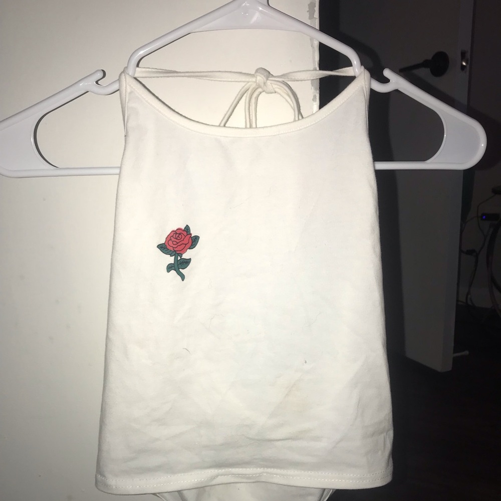White Rose Halter Crop Top